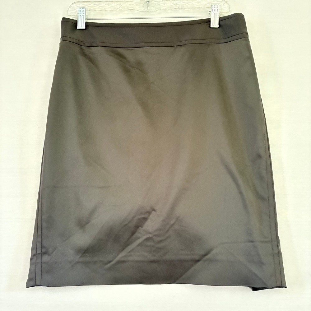 White House Black Market Black Satin Pencil Skirt‎ Size 6 Workwear Career Vent